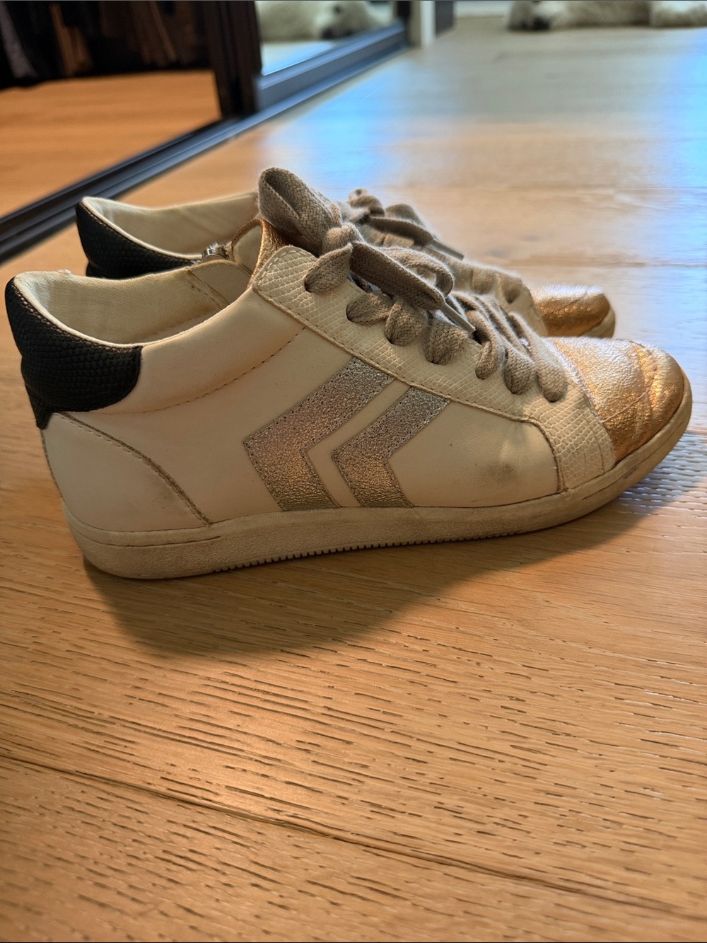 Dolce Vita White and Gold Casual Sneakers